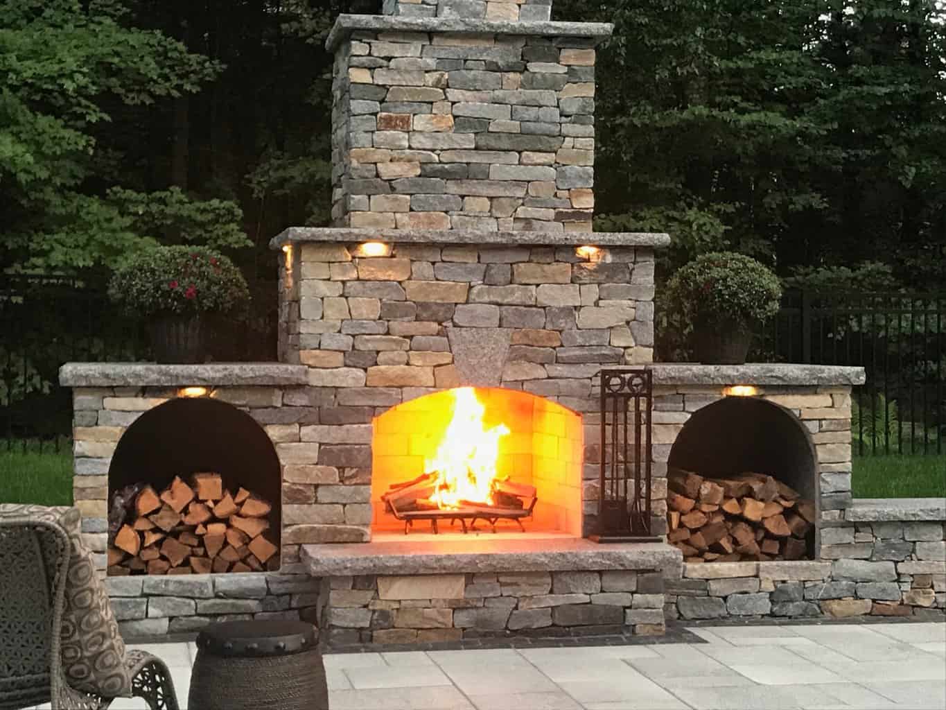 Contractor Series Fireplace with Wood Arched Storage boxes-front view