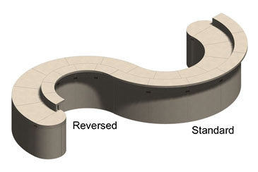 Drawing of Standard and Reversed Radiused Bar Top Backsplash Kits